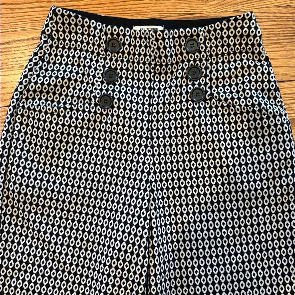 Max Studio High Waist Sailor Button Wide Leg Pants Black White Geometric Print S